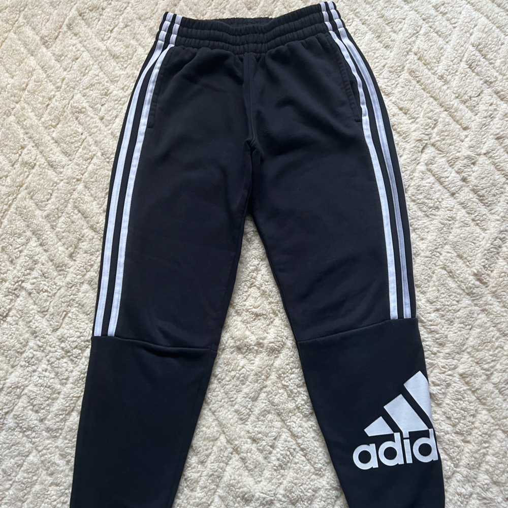 Adidas Kids Black Joggers with White Stripes